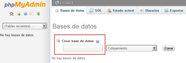 Create new database