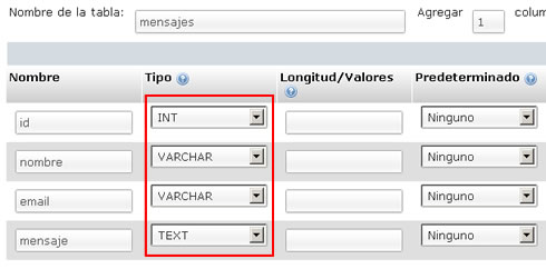 Data types base table