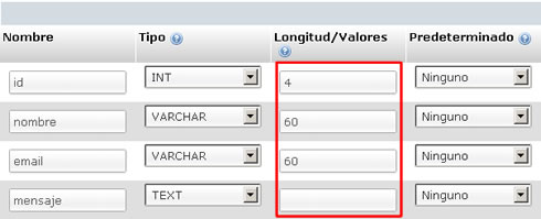 Length of fields in base table