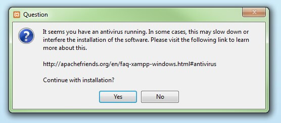 Antes de iniciar la instalación de XAMPP es recomendable desactivar temporalmente el antivirus