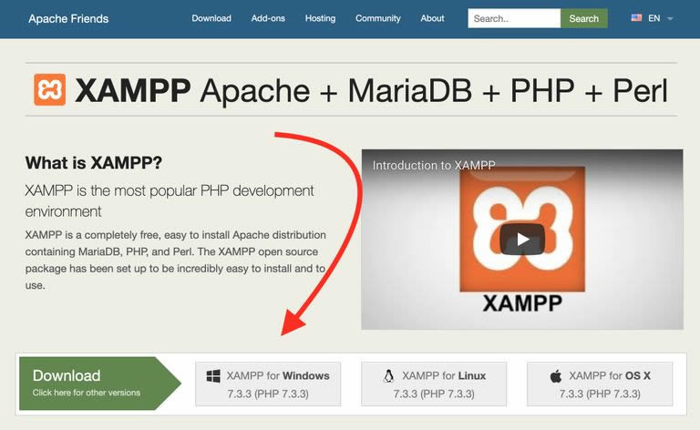 Página oficial para descargar el instalador de XAMPP