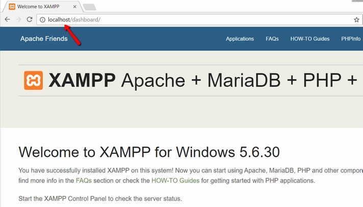 Dirección local para acceder a XAMPP